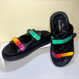 Kurt Geiger London Rainbow Strap Quilted Slide Sandals Eagle Hardware Size 44.5